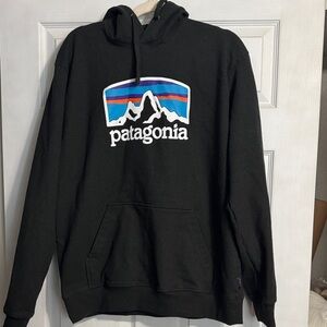 Patagonia Black Hoodie with Mountain Logo